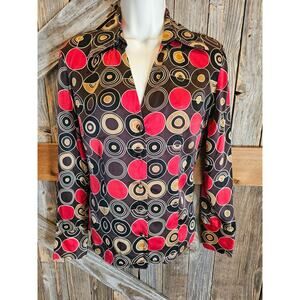 Ann Taylor 100% silk geometric button up business career casual size 4 EUC top ^